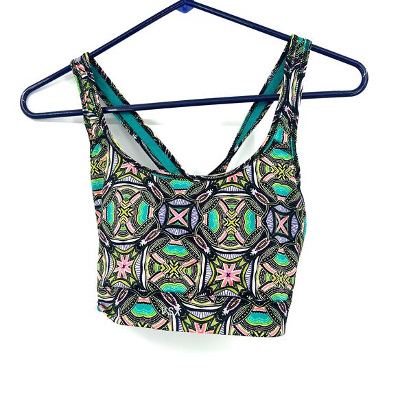 VSX Sport Size Medium Sports Bra Green‎ Abstract Racerback Lightweight Stretch - Picture 1 of 3